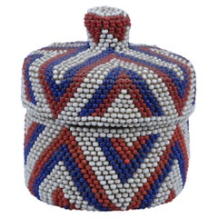 Tutsi beaded basket in raffia and glass beads - Rwanda, first half 20th century