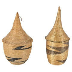 Two covered Tutsi agaseke from Rwanda - woven basketry, 1st half 20th century