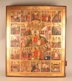 Icono ruso de gran tamaño (62,5 × 53,5 cm) que representa la Resurrección, siglo XIX