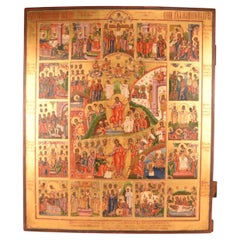 Icono ruso de gran tamaño (62,5 × 53,5 cm) que representa la Resurrección, siglo XIX