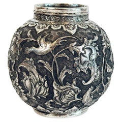 Small Persian Silver Repousse Decorated Vase