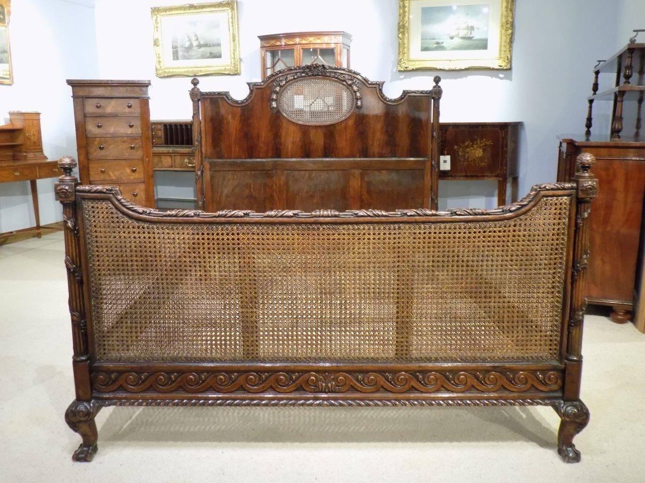Beautifully Carved Mahogany Edwardian Period Double Bed 1