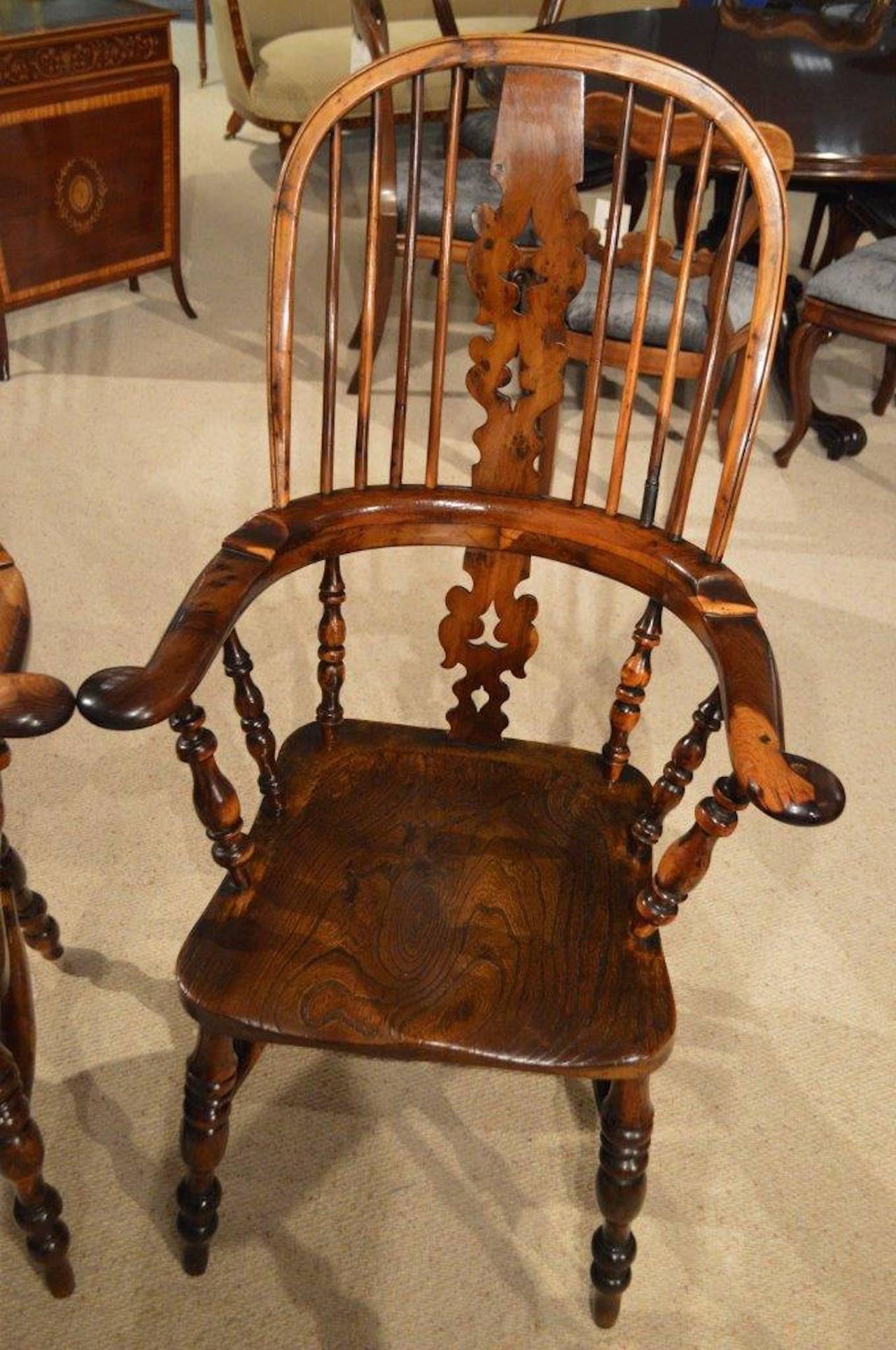 A Wonderful Set of 4 Yew Wood Broad Arm Windsor Chairs 4