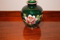 A small green ground ginbari Cloisonne vase