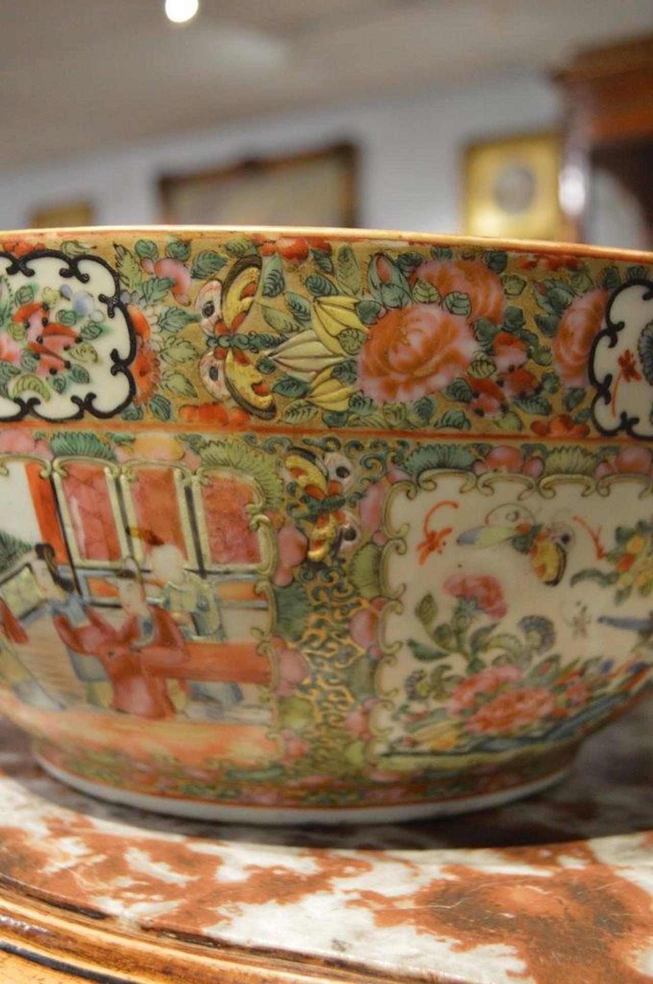 Mid-19th Century Large Canton Famille Rose Punch Bowl