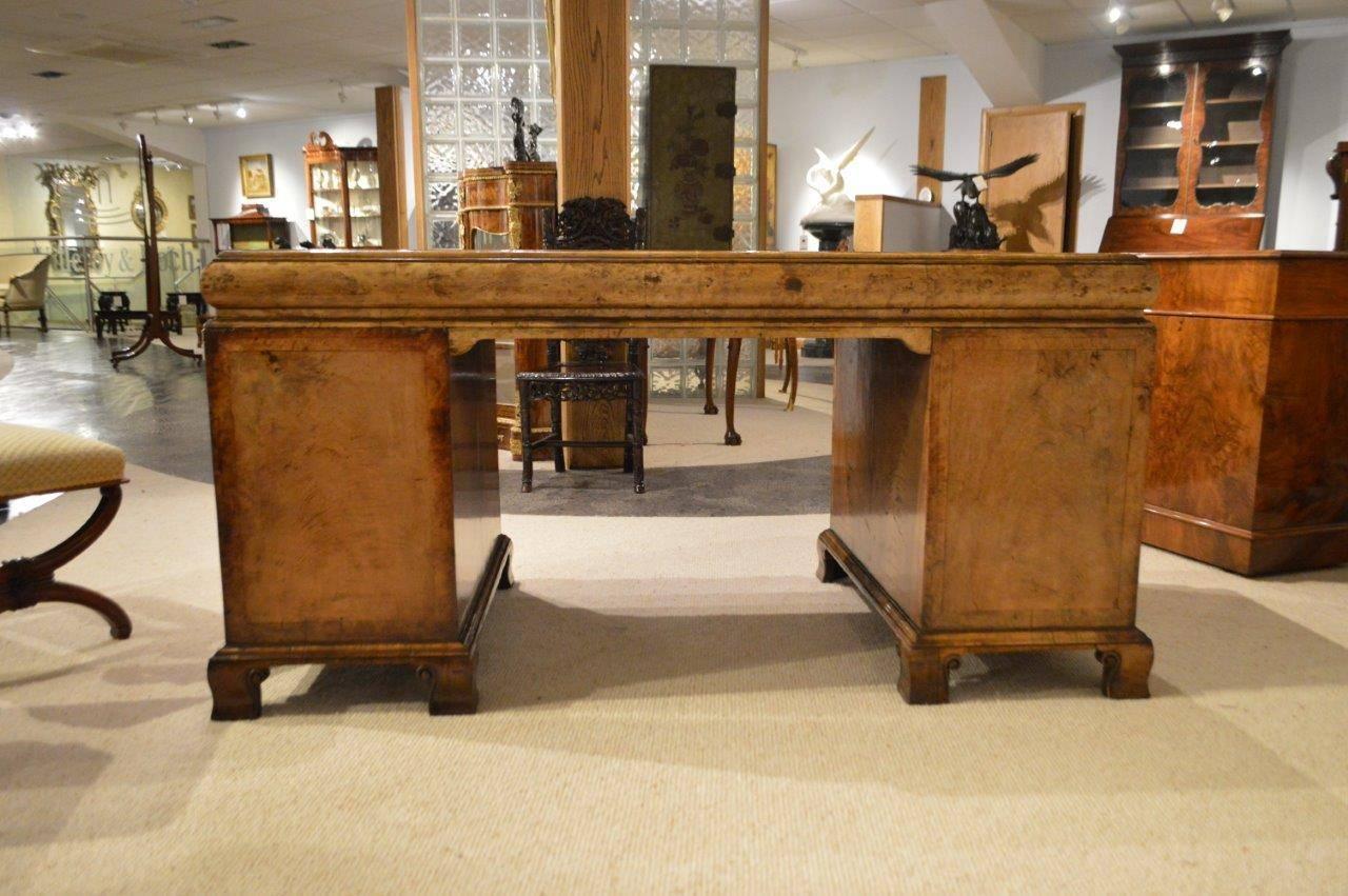 Good Walnut George I Style Antique Pedestal Desk 1