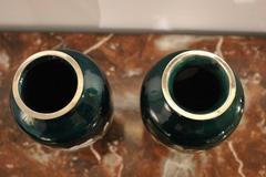 Large Pair of Green Ground Ginbari Cloisonné Vases