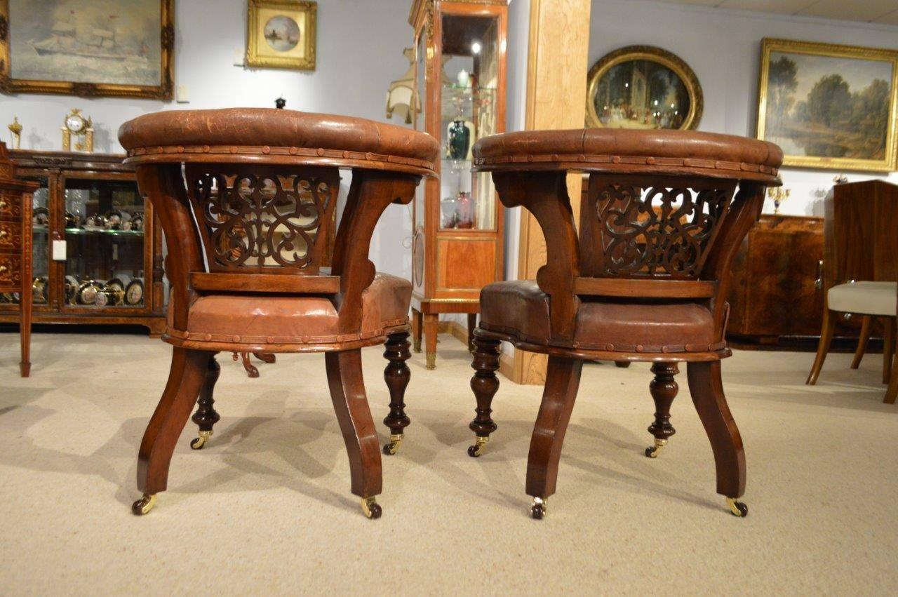 Pair of Mahogany Victorian Period Antique Desk Chairs 1