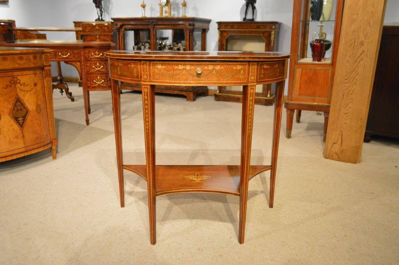 Early 20th Century Mahogany Inlaid Edwardian Period Demilune Side Table