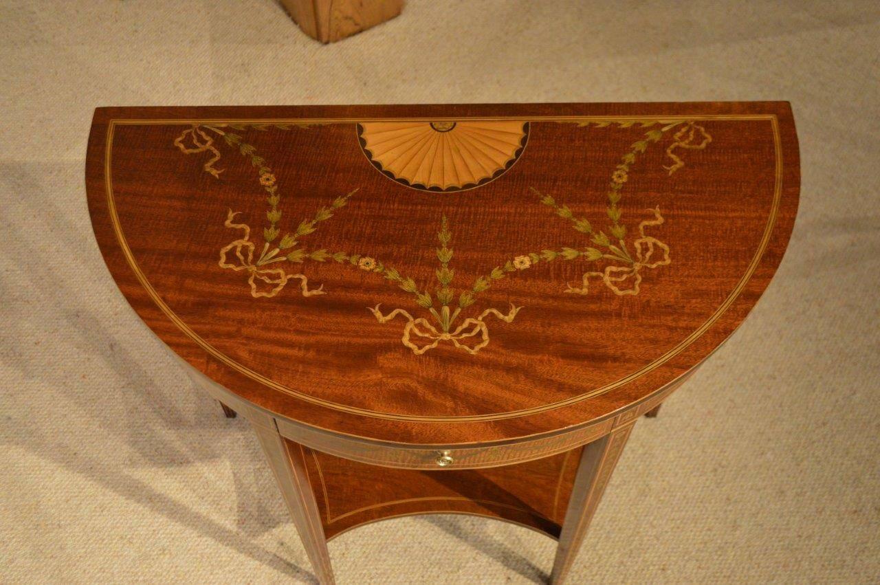 Mahogany Inlaid Edwardian Period Demilune Side Table 1