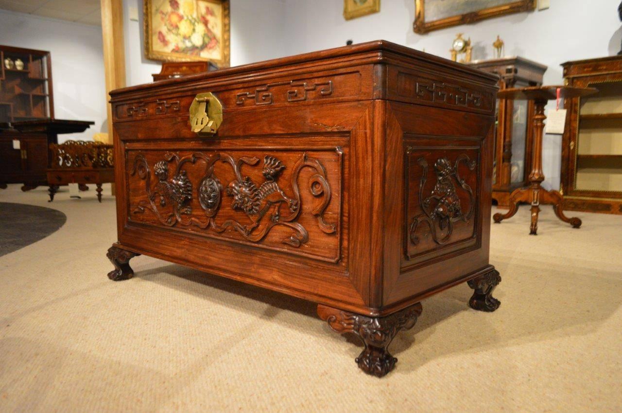 Hardwood Chinese Carved Camphor Lined Trunk 1