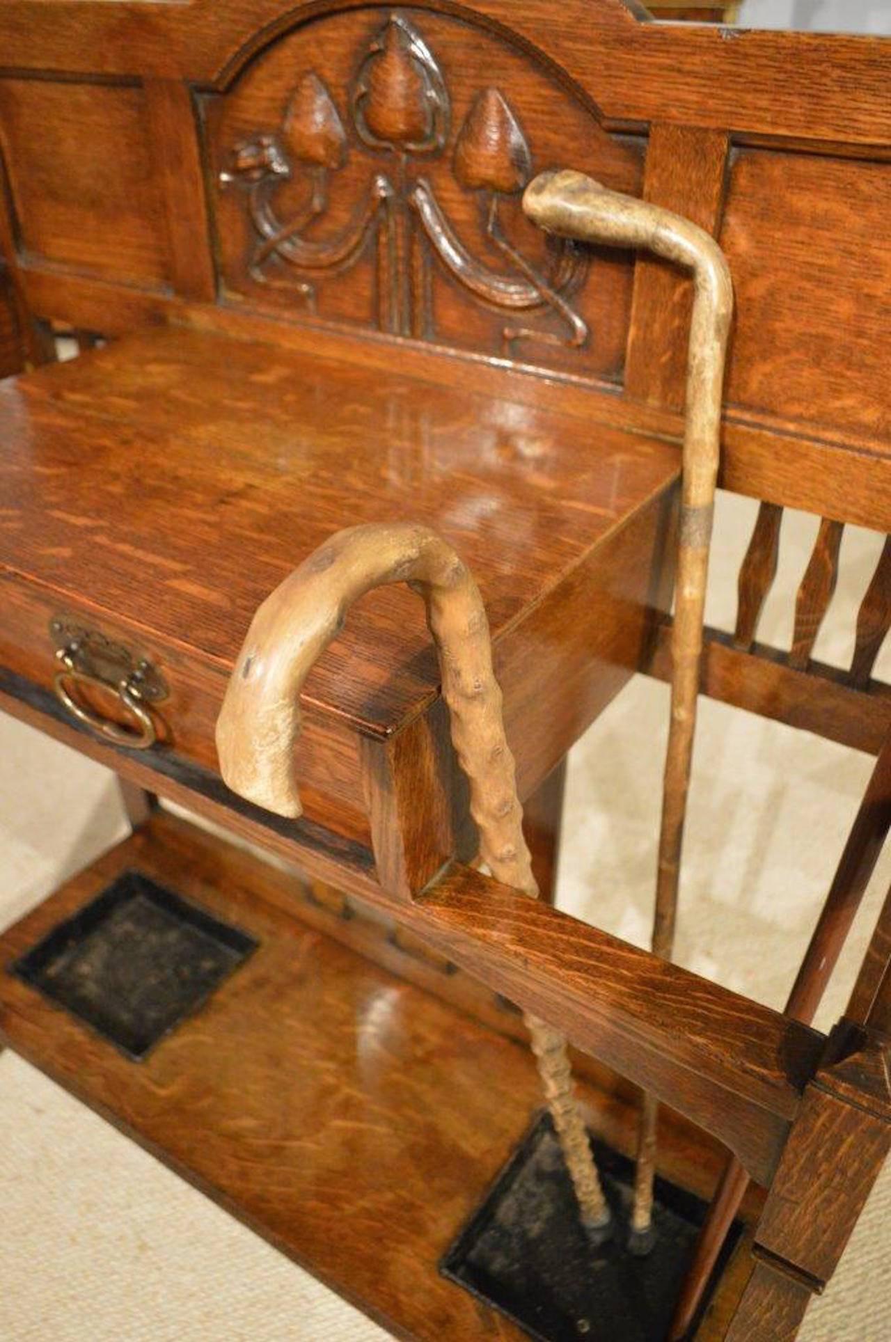 Oak Arts & Crafts Period Umbrella/Stick Stand by Shapland & Petter of Barnsta In Excellent Condition In Darwen, GB