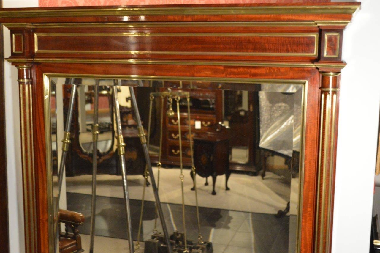 A Fine Quality Mahogany & Brass French Over Mantle Mirror In Excellent Condition In Darwen, GB