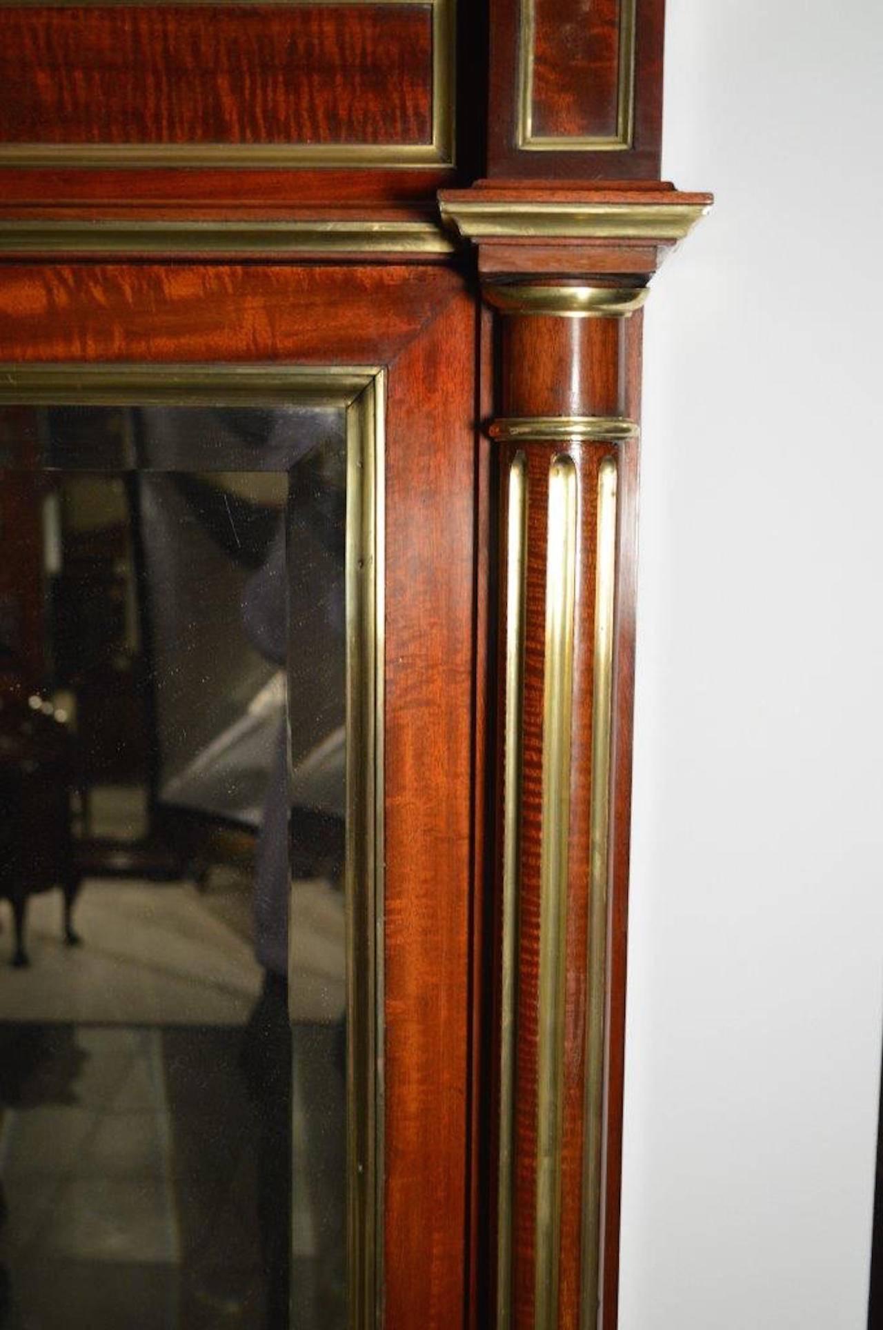 Early 20th Century A Fine Quality Mahogany & Brass French Over Mantle Mirror