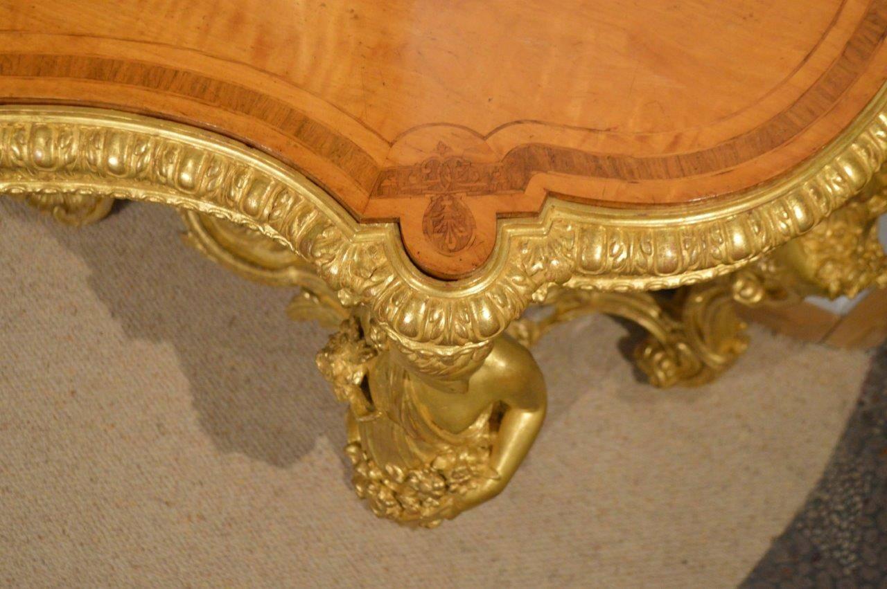 Superb 19th Century French Baroque Style Gilt-Wood Serpentine Console Table 1