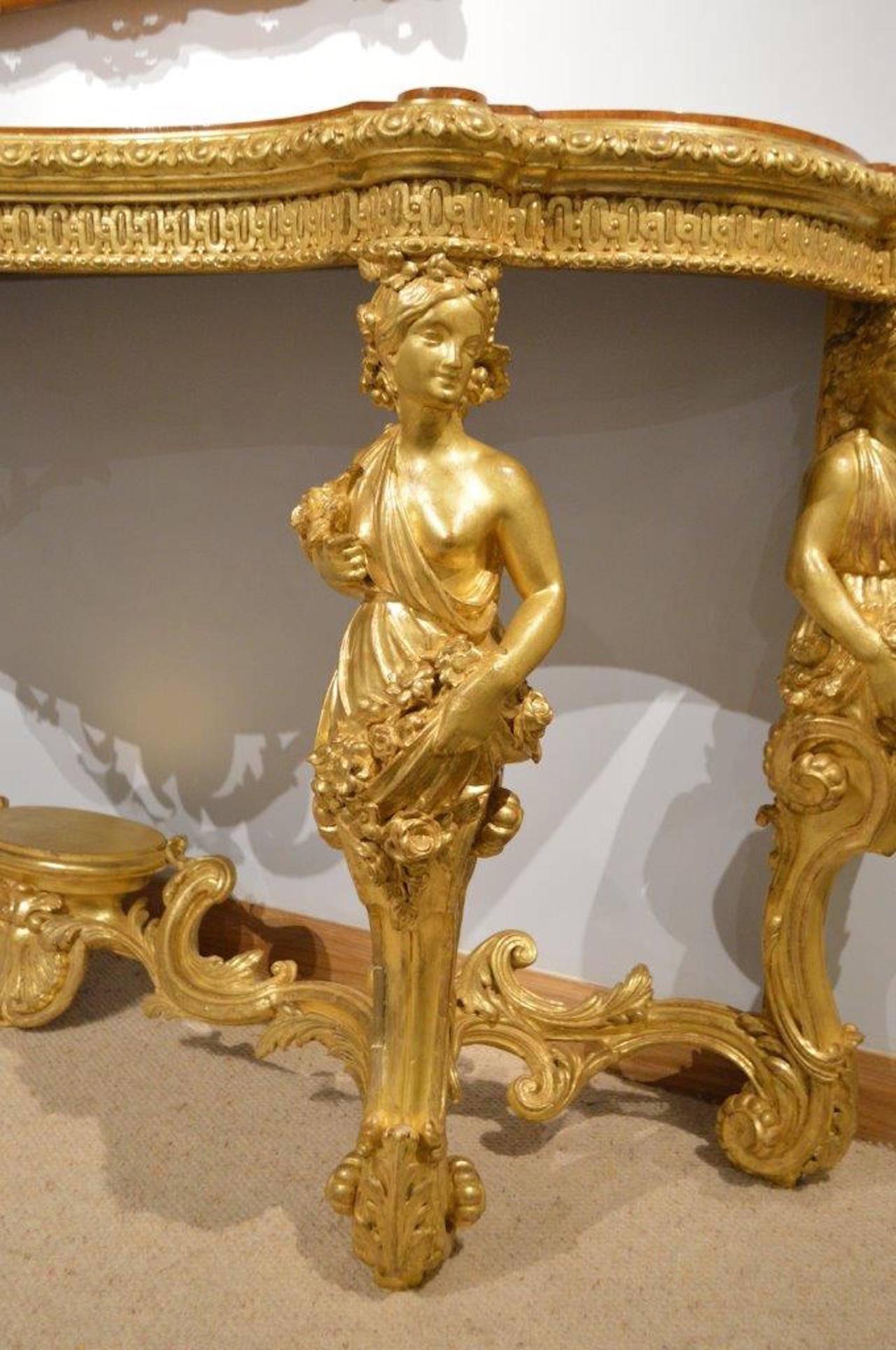 Superb 19th Century French Baroque Style Gilt-Wood Serpentine Console Table 3