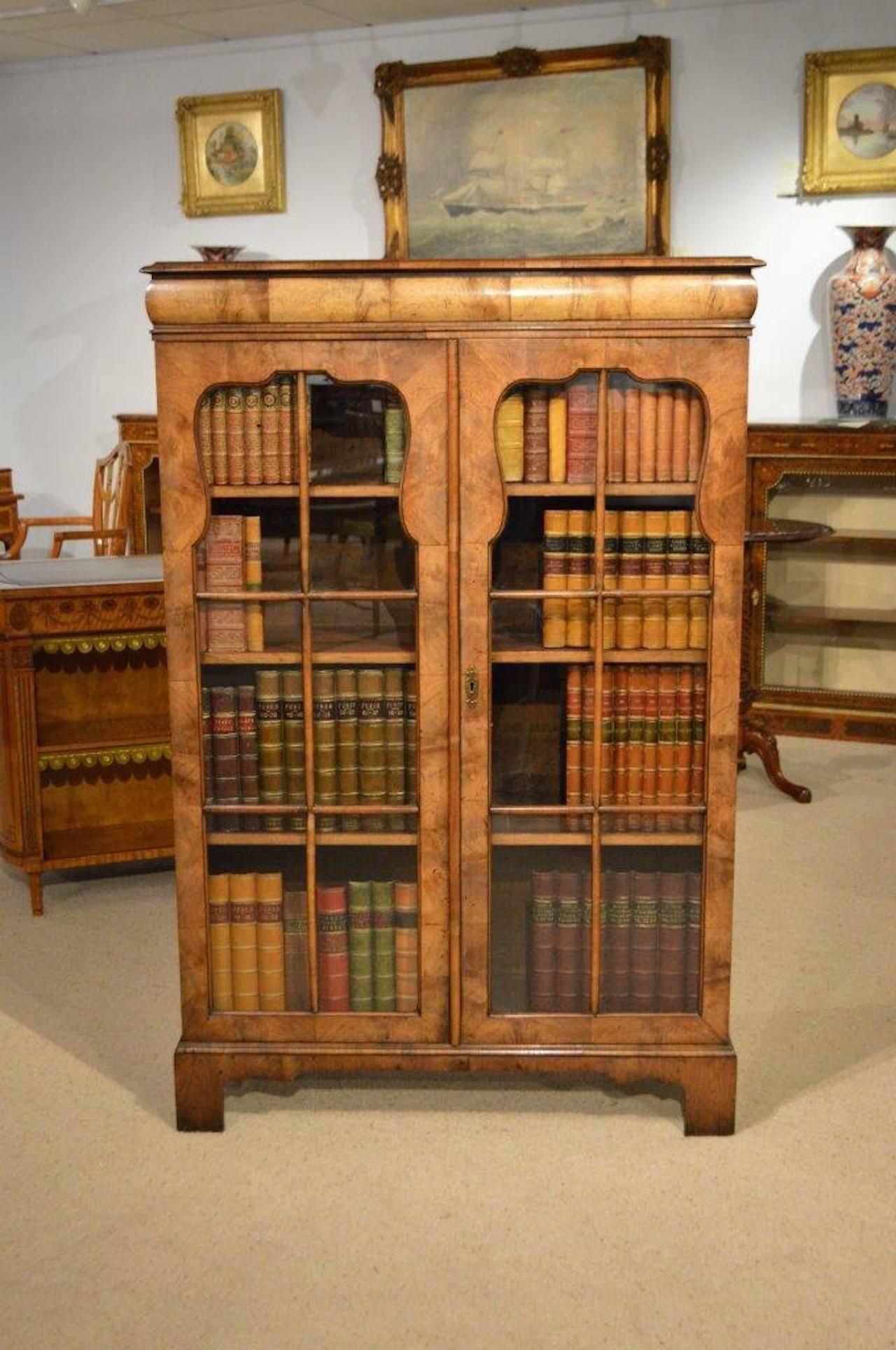 Walnut Queen Anne Revival Antique Bookcase 3