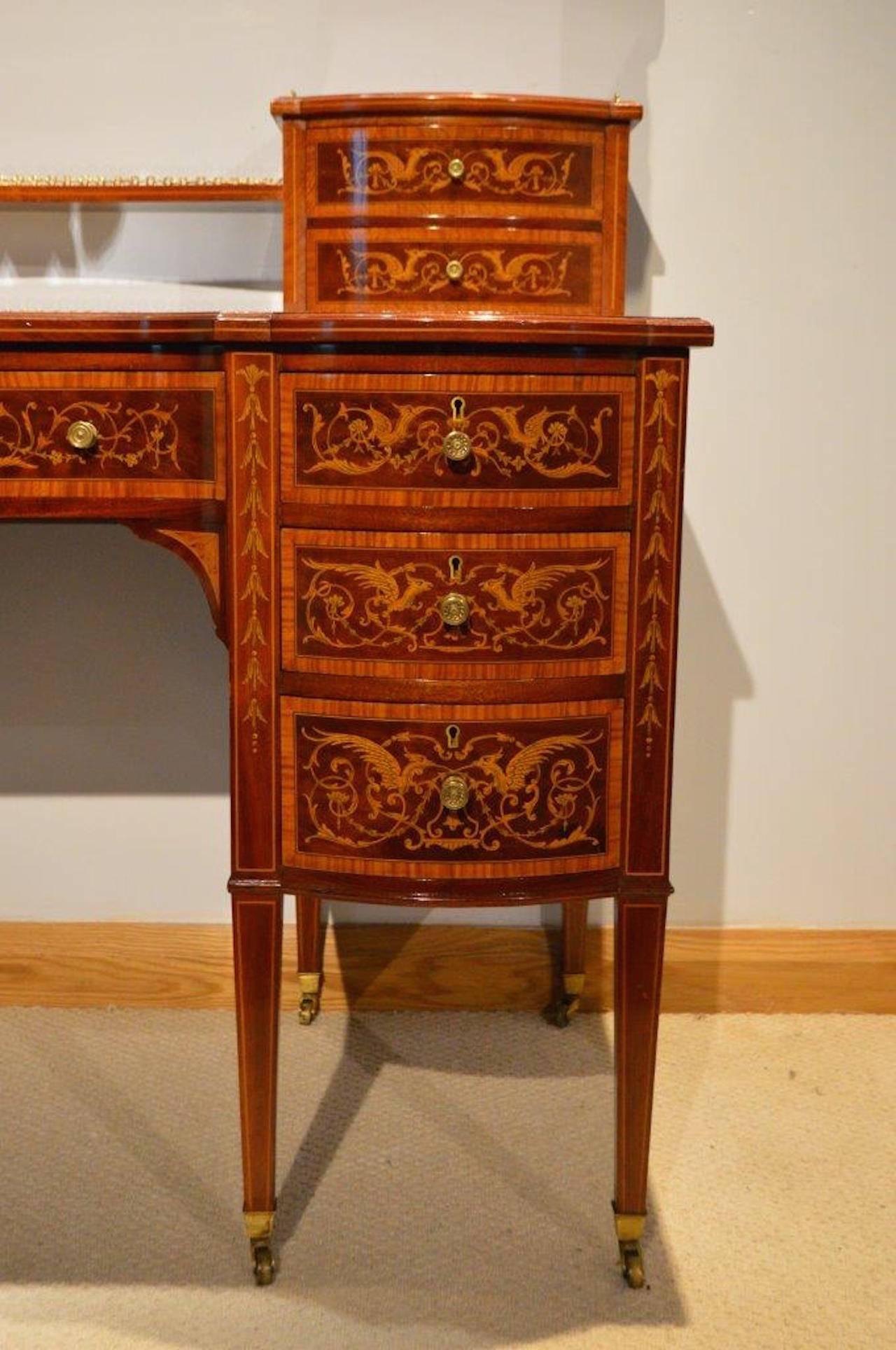 Stunning Quality Mahogany Inlaid Late Victorian Desk by Edwards & Roberts 4