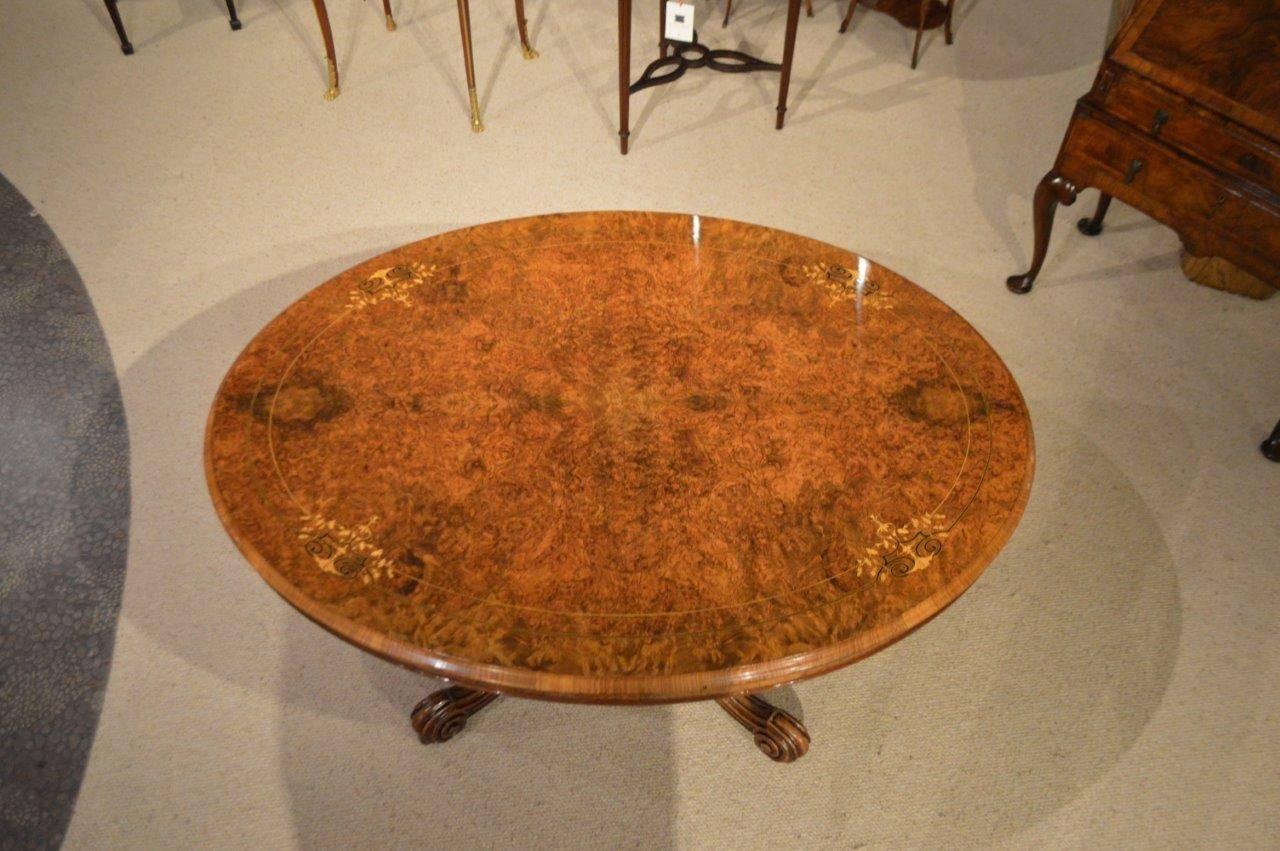 Burr Walnut and Marquetry Inlaid Victorian Period Oval Loo Table In Excellent Condition In Darwen, GB