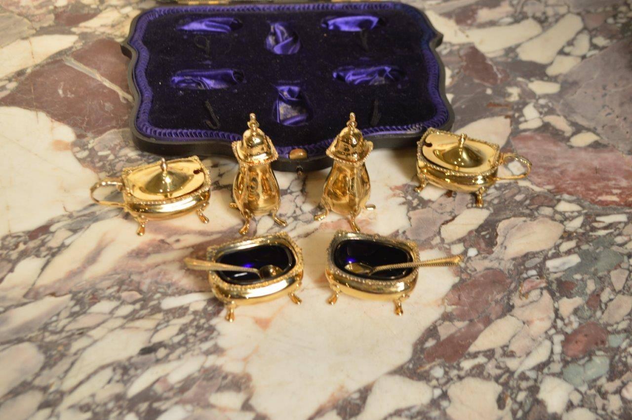 Silver Gilt Edwardian Period Six-Piece Condiment Set 2