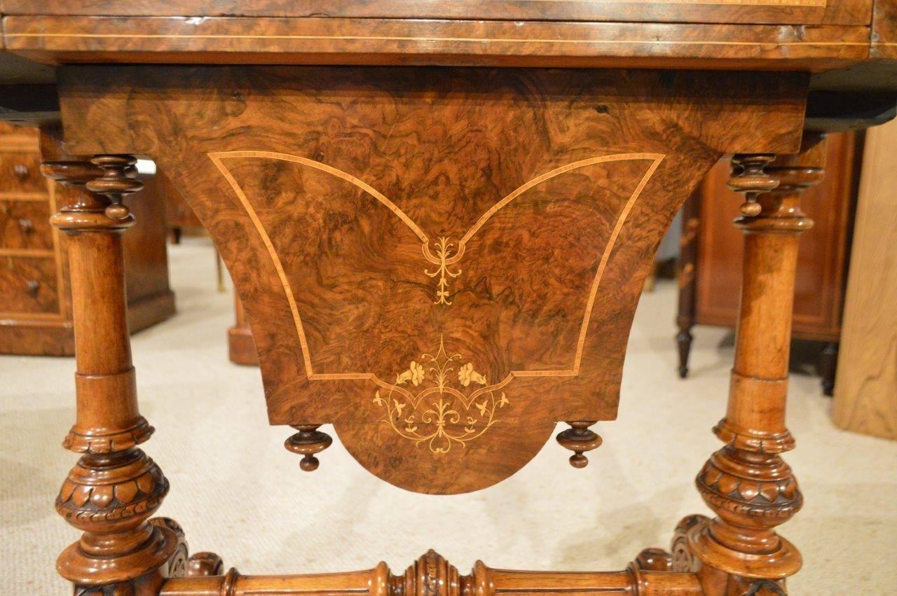 Fine Quality Burr Walnut and Marquetry Inlaid Victorian Period Games/ Work Table 1