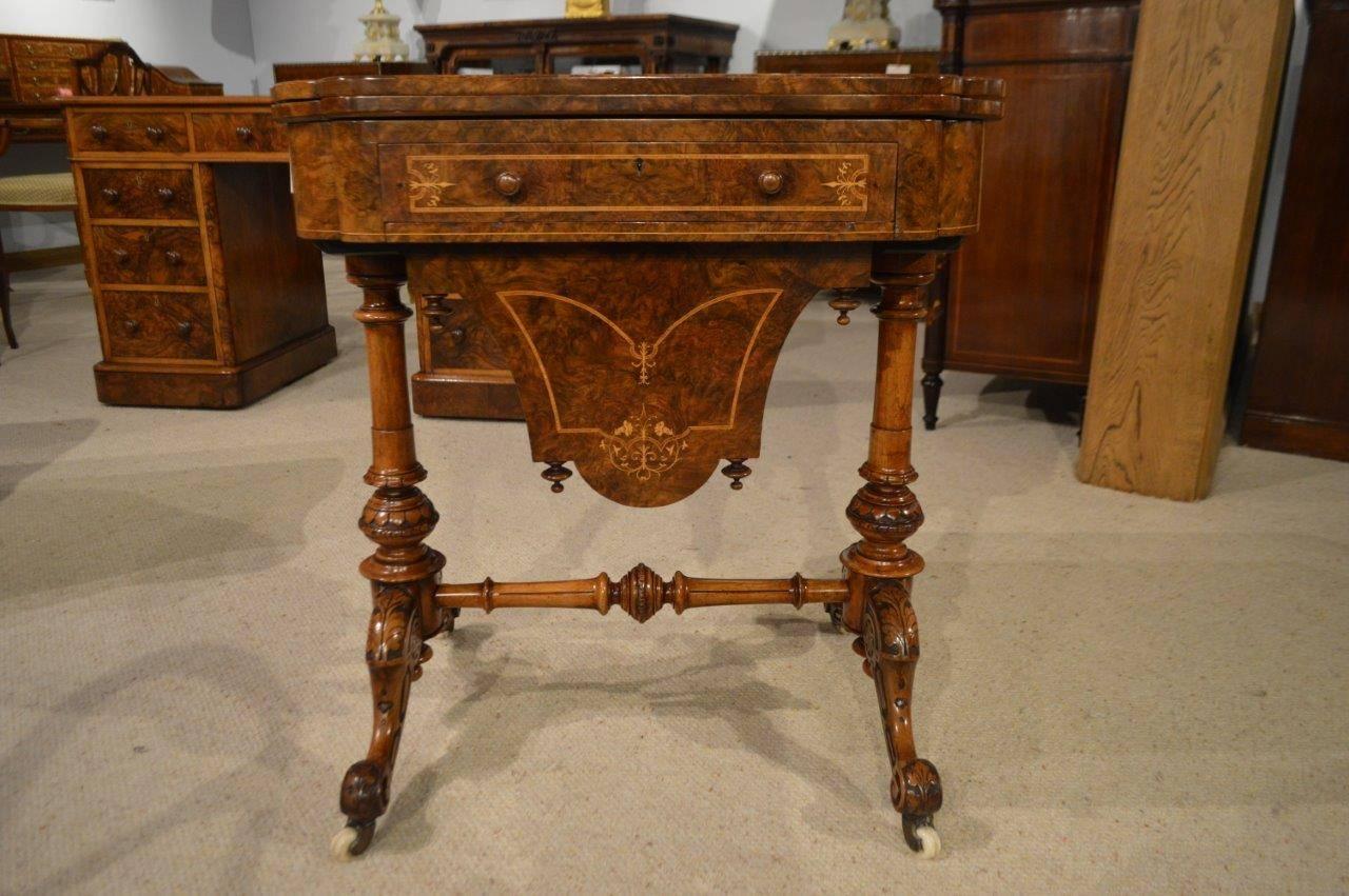 Fine Quality Burr Walnut and Marquetry Inlaid Victorian Period Games/ Work Table 3