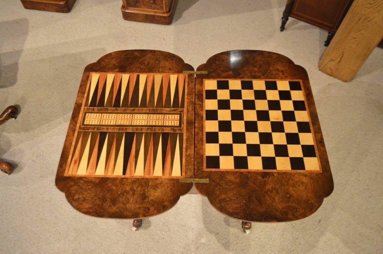 Fine Quality Burr Walnut and Marquetry Inlaid Victorian Period Games/ Work Table 4