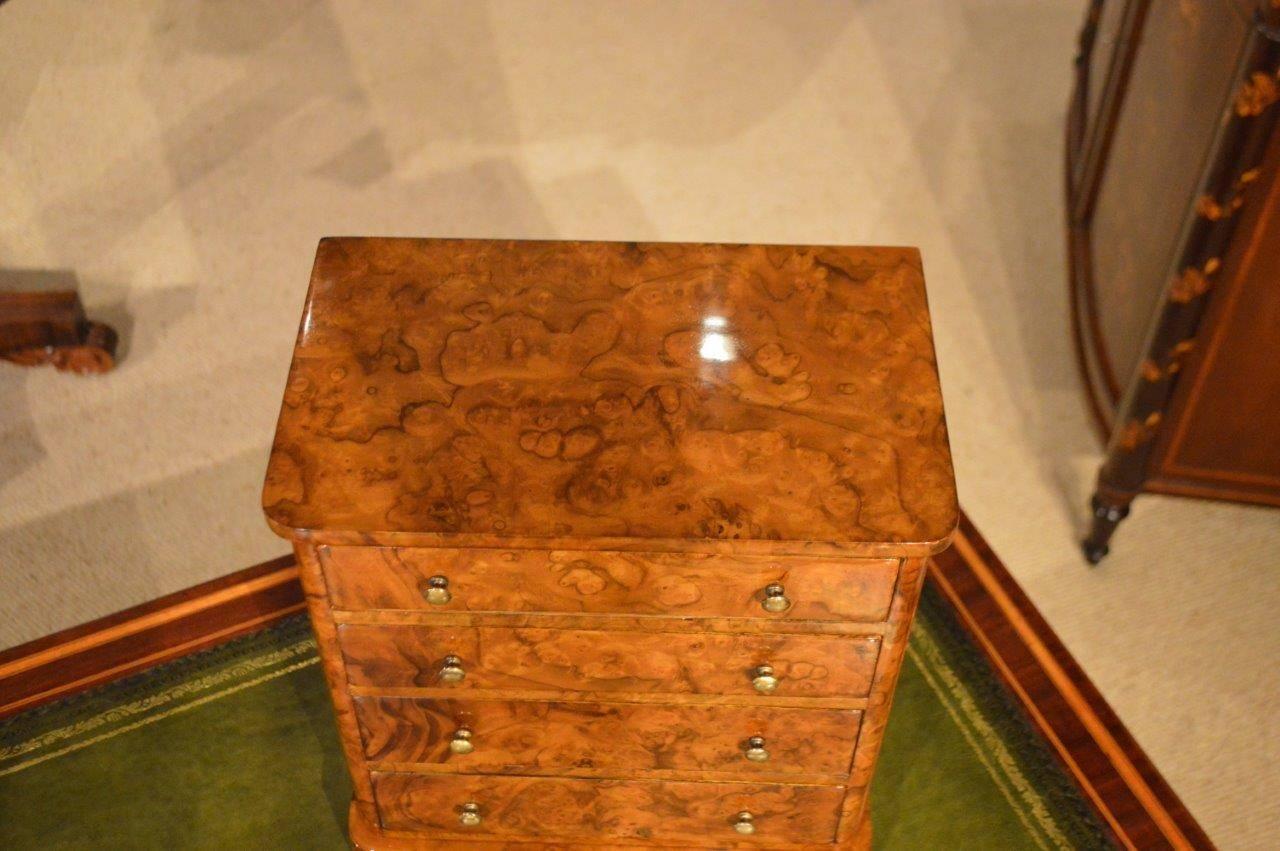 Burr Walnut Victorian Period Miniature Apprentice Chest Of Drawers