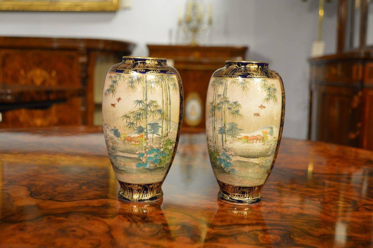 Late 19th Century Good Pair of Japanese Meiji Period Satsuma Vases