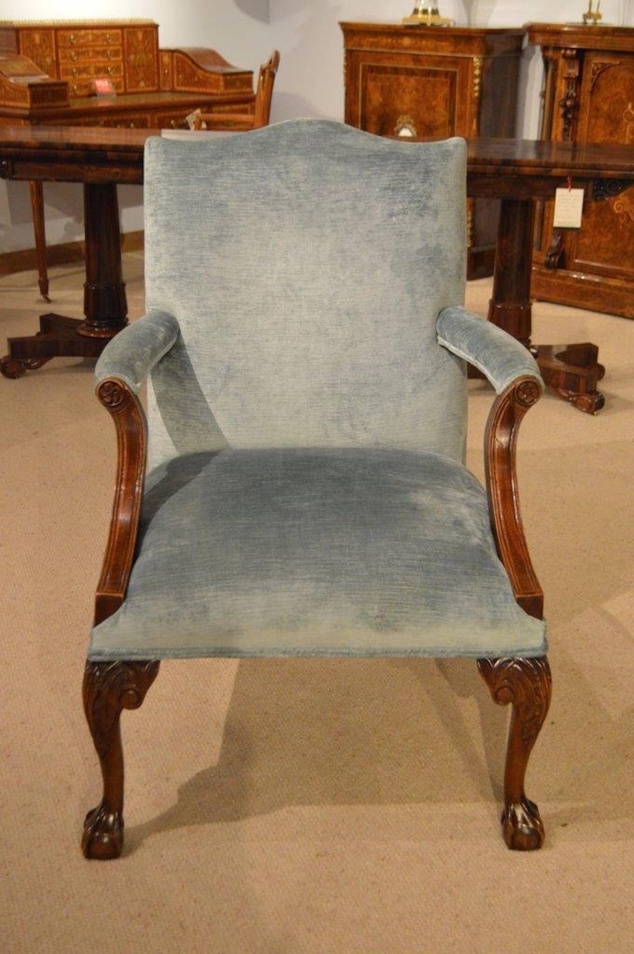 Early 20th Century Mahogany Edwardian Period Chippendale Style Open Armchair