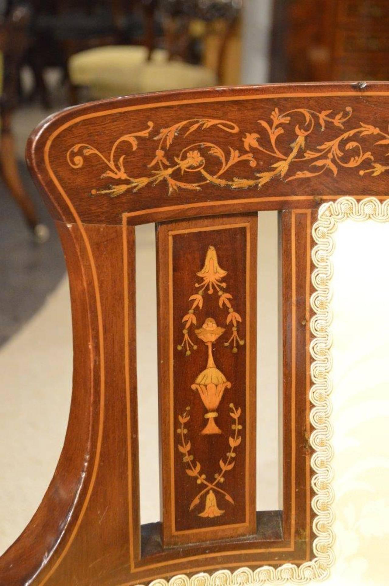 Mahogany and Marquetry Inlaid Edwardian Period Antique Tub Chair 2