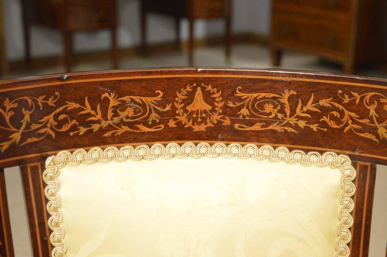 Mahogany and Marquetry Inlaid Edwardian Period Antique Tub Chair 1