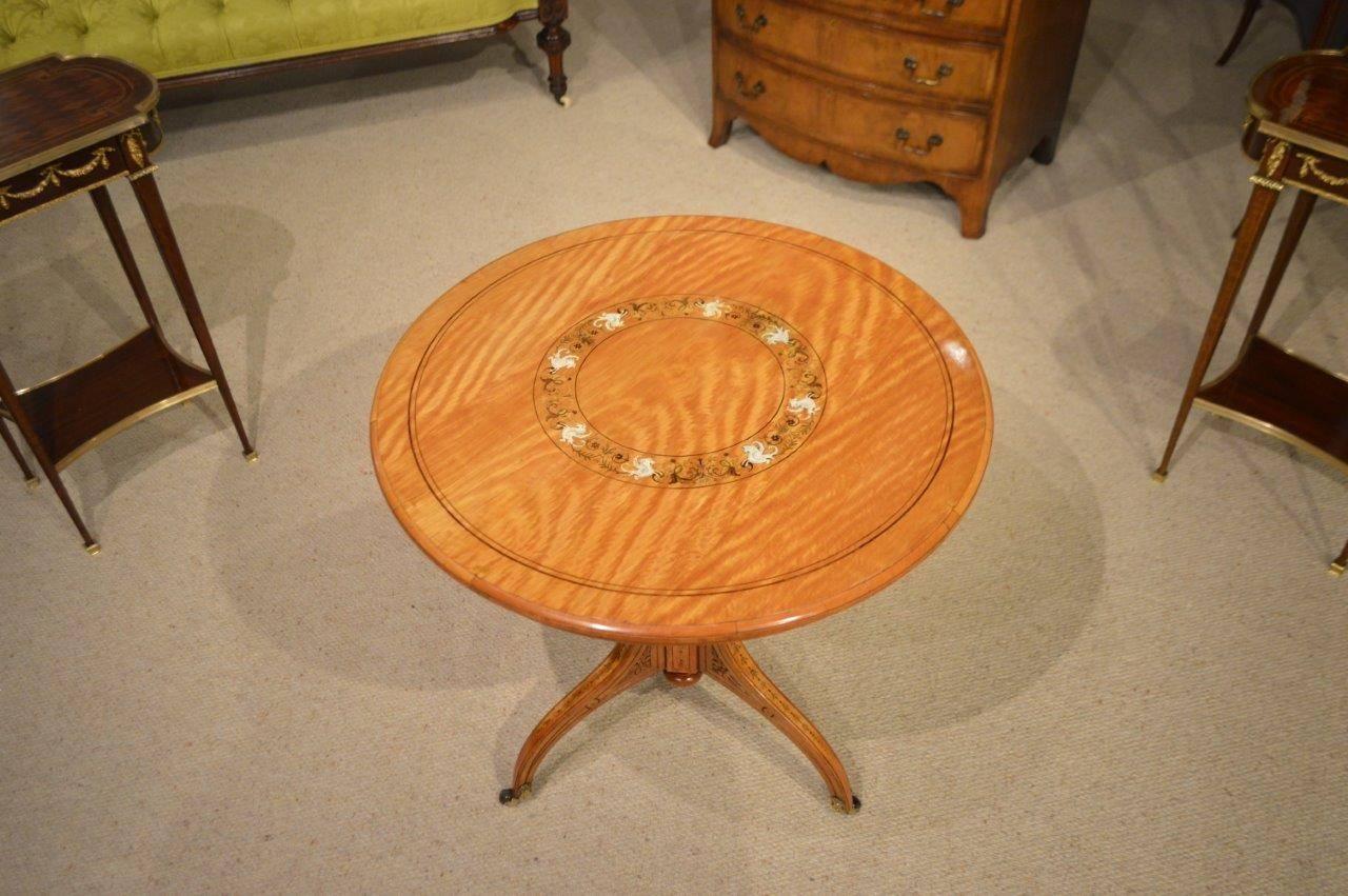 Late 19th Century Satinwood and Marquetry Inlaid Victorian Period Antique Occasional Table For Sale