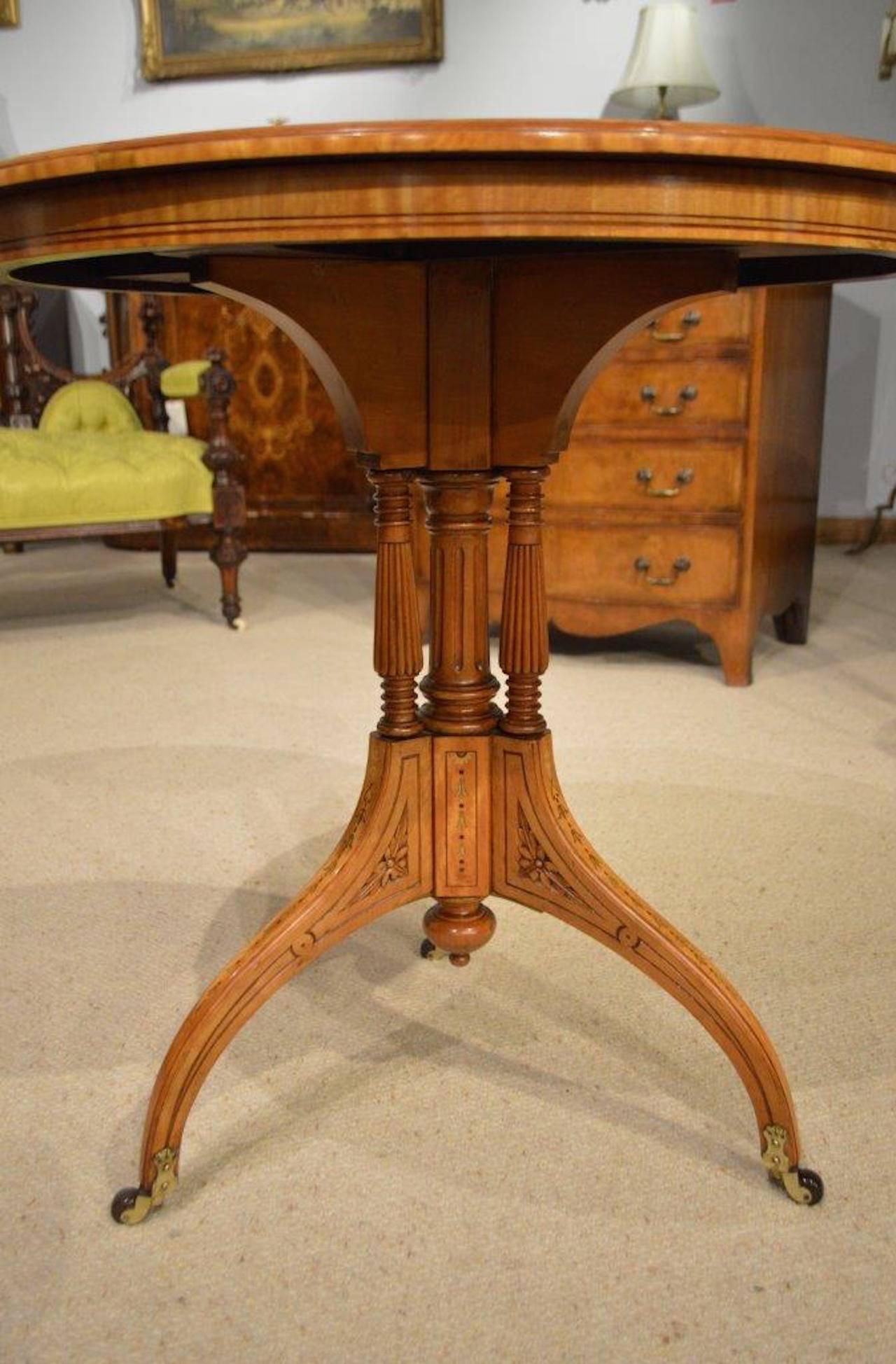 Satinwood and Marquetry Inlaid Victorian Period Antique Occasional Table For Sale 3