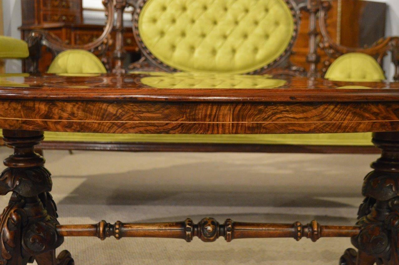 Mid-19th Century Burr Walnut and Marquetry Inlaid Victorian Period Antique Coffee Table