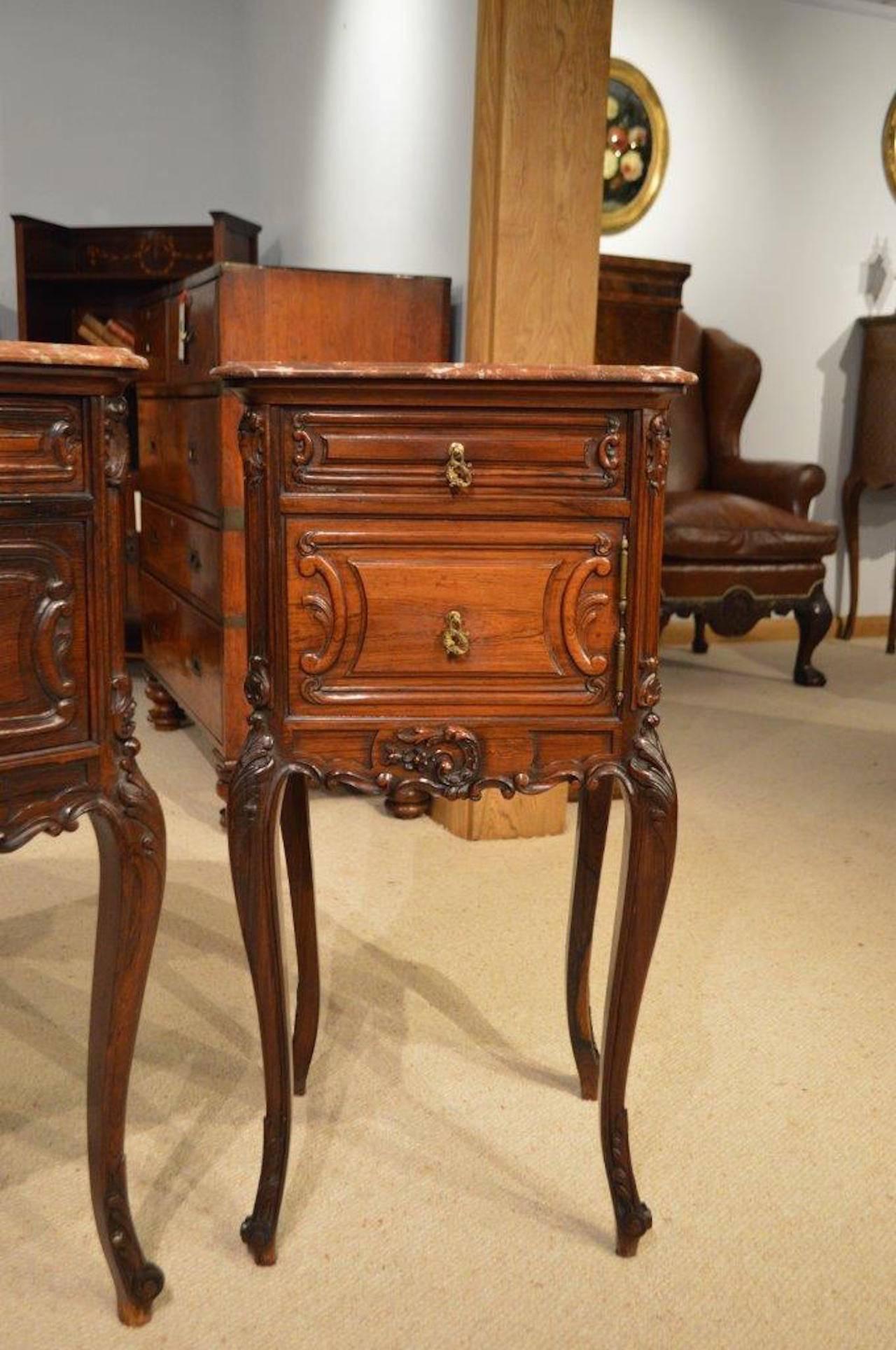 Superior Pair of Rosewood French Rococo Antique Bedside Cabinets 3