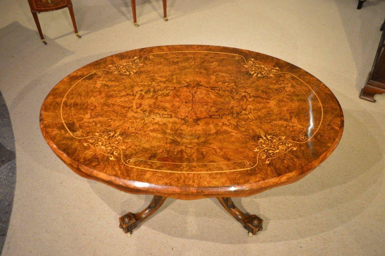 Good Burl Walnut Victorian Period Antique Loo Table 1