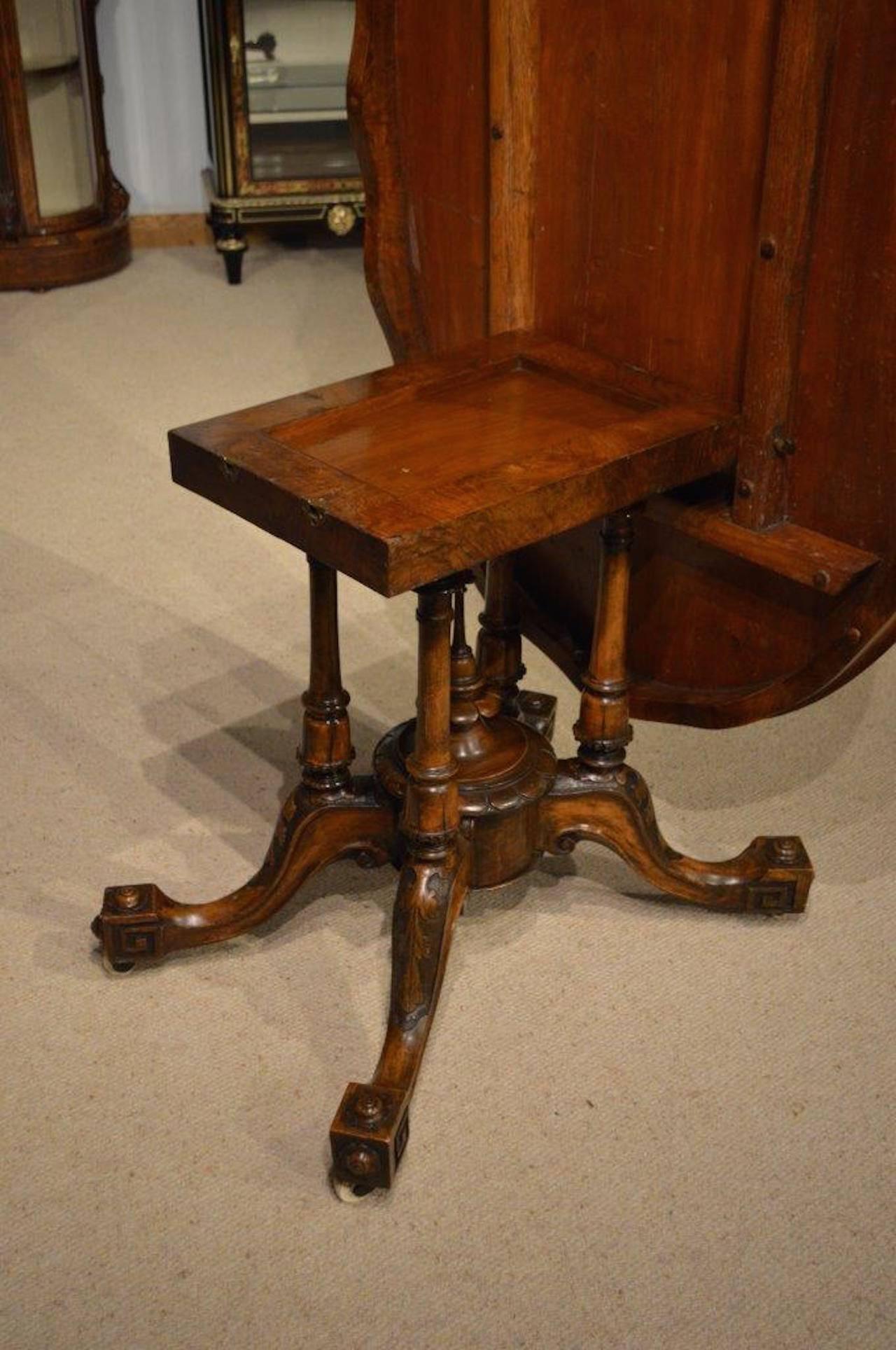 Good Burl Walnut Victorian Period Antique Loo Table 2