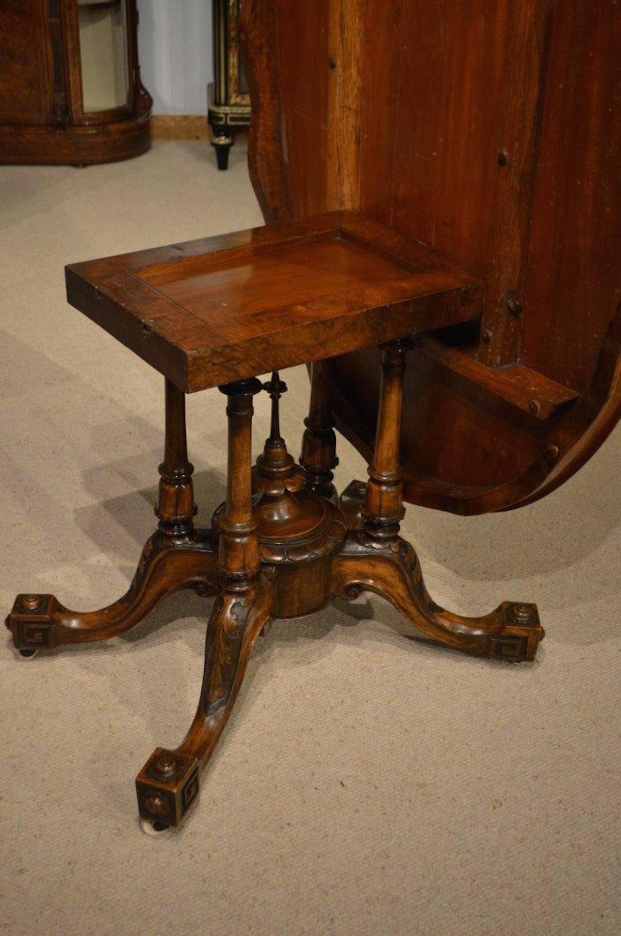 Good Burl Walnut Victorian Period Antique Loo Table 4