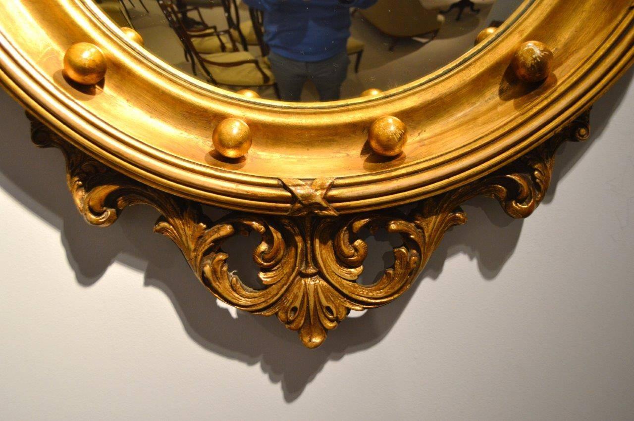 Carved Gilt-Wood and Gesso Regency Style Convex Mirror In Excellent Condition In Darwen, GB