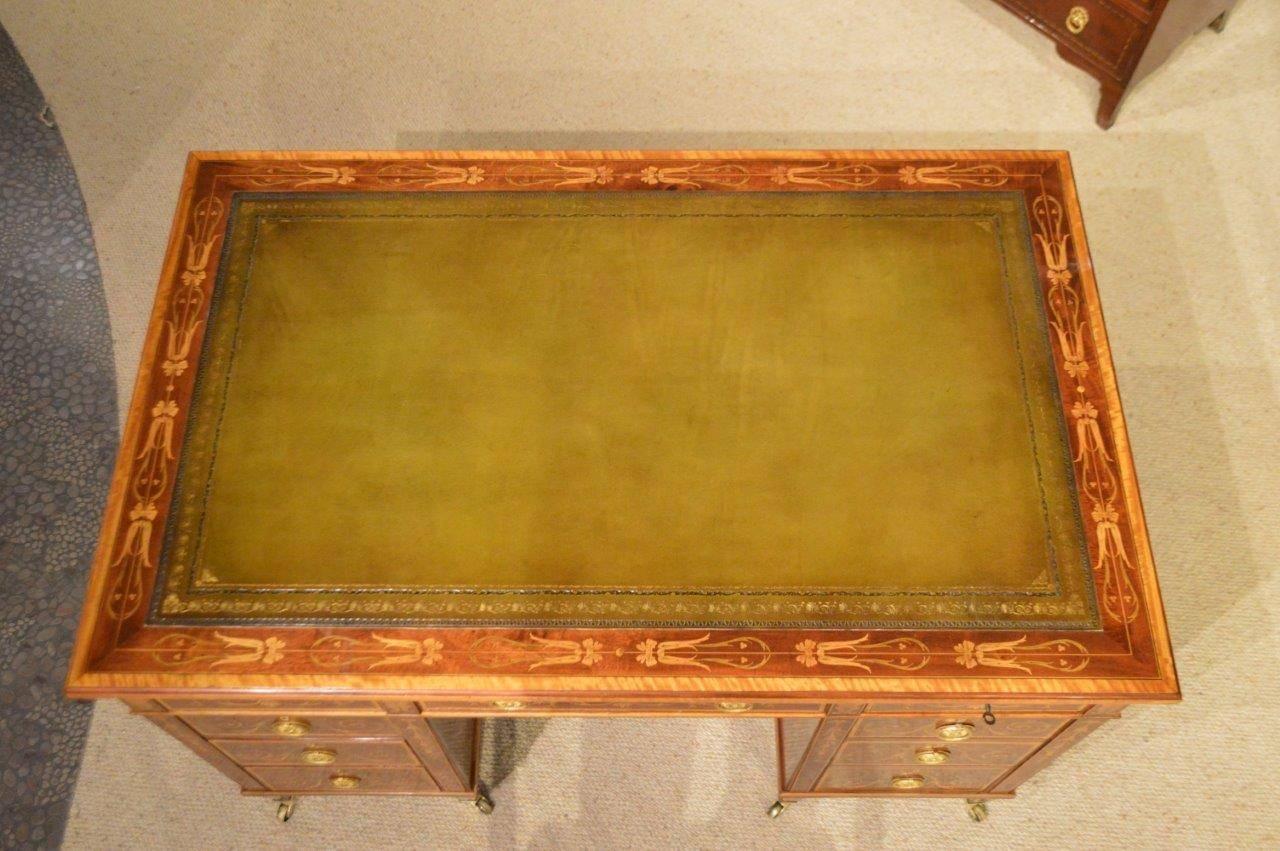 Edwardian Fine Quality Marquetry and Pen-Work Inlaid Sheraton Revival Antique Writing Desk