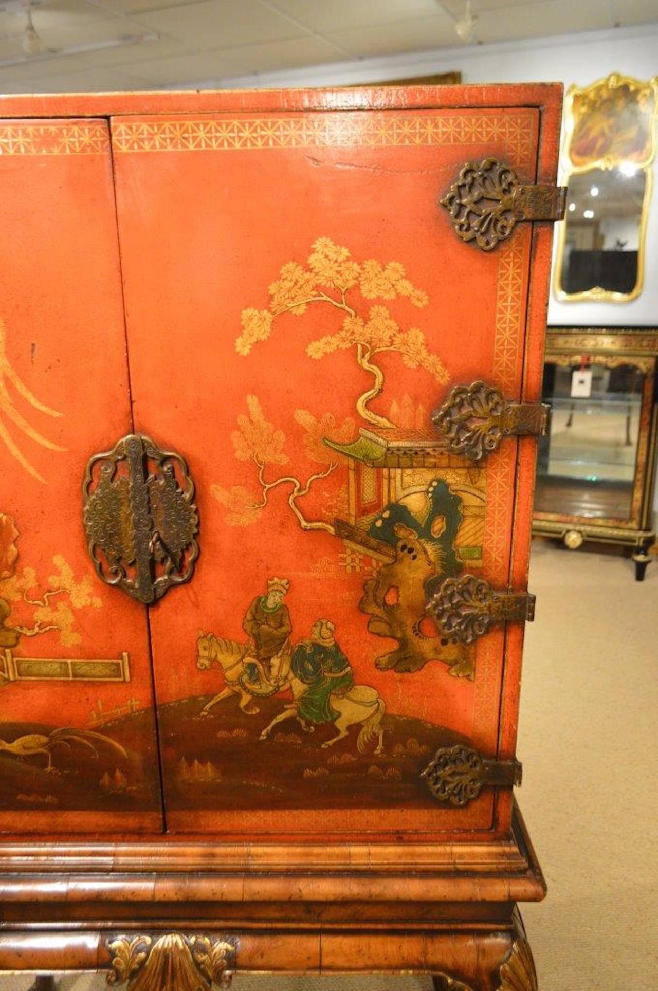 George I Fine Quality Chinoiserie and Red Lacquer Antique Cocktail Cabinet