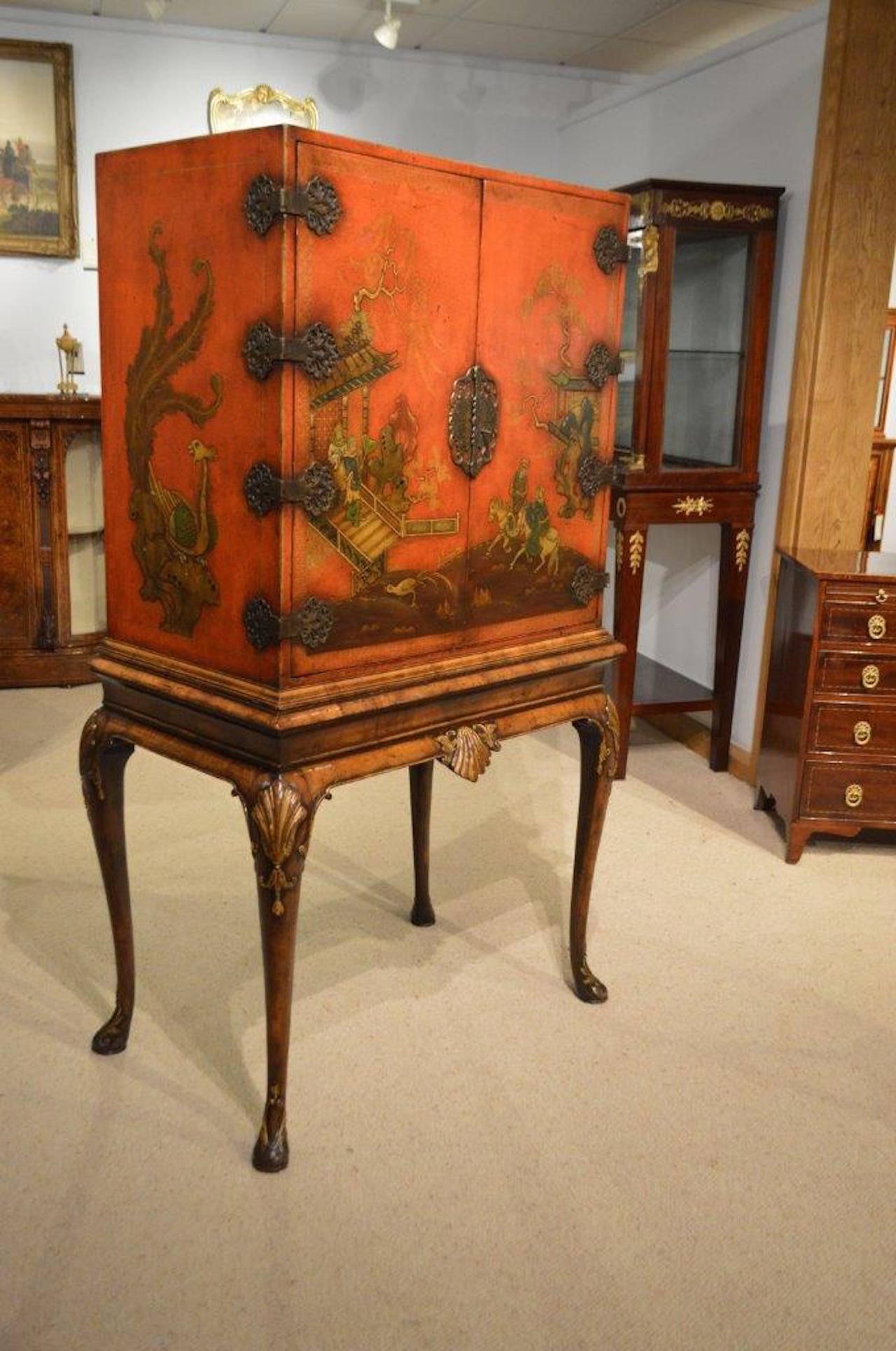 Fine Quality Chinoiserie and Red Lacquer Antique Cocktail Cabinet 1