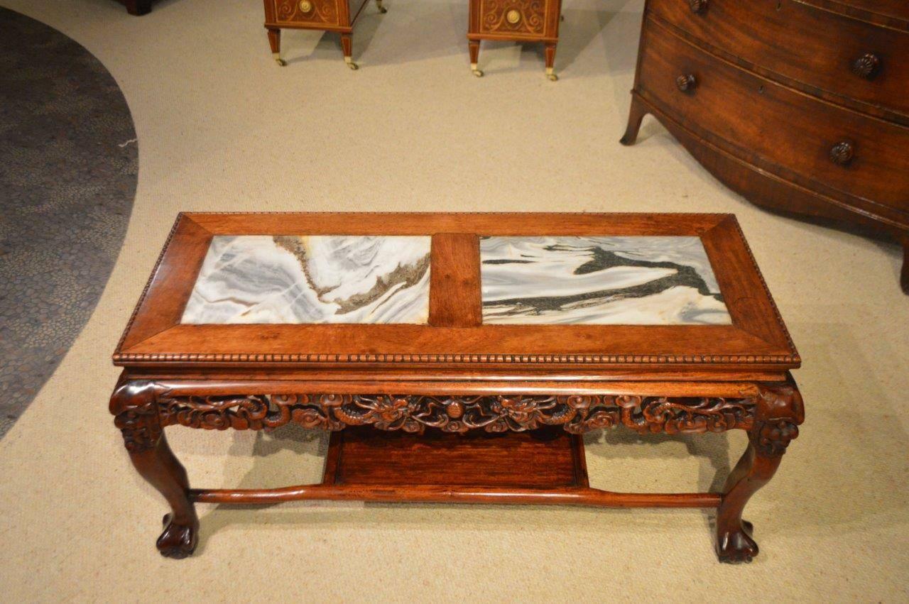 Chinese Hardwood Marble Inset Coffee Table 6