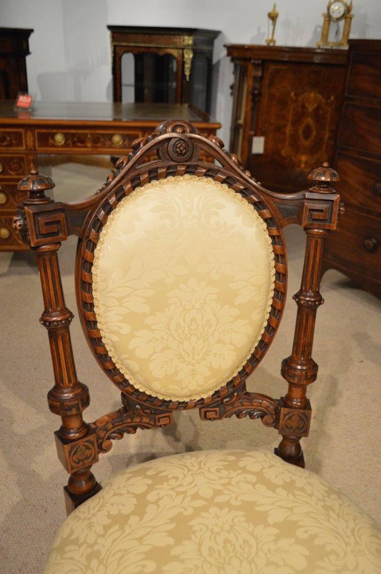 Stunning Quality Carved Walnut Victorian Period Ladies and Gents Chairs 4