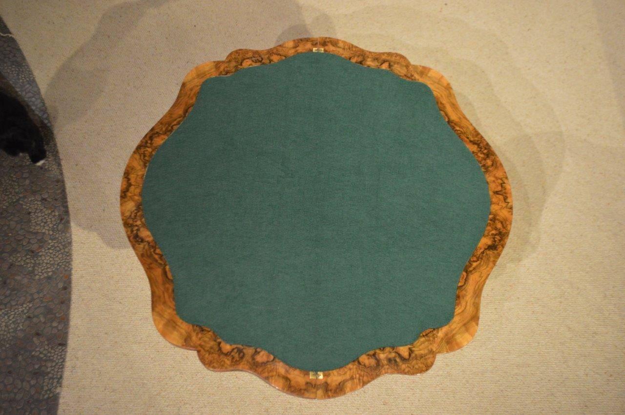 Mid-19th Century Burr Walnut Victorian Period Antique Fold over Card Table