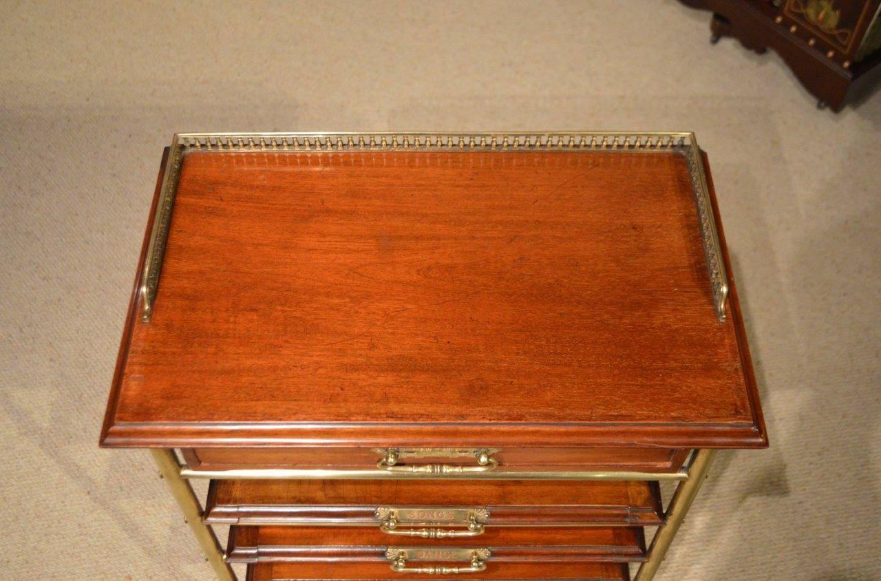 Brass and Mahogany Late Victorian Period Music Cabinet/Stand Possibly by James In Excellent Condition In Darwen, GB