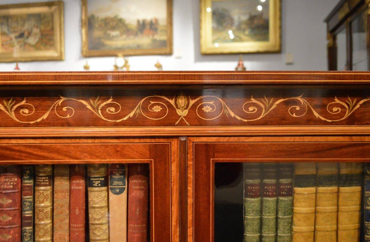 Fine Quality Marquetry Inlaid Edwardian Period Two-Door Bookcase 1