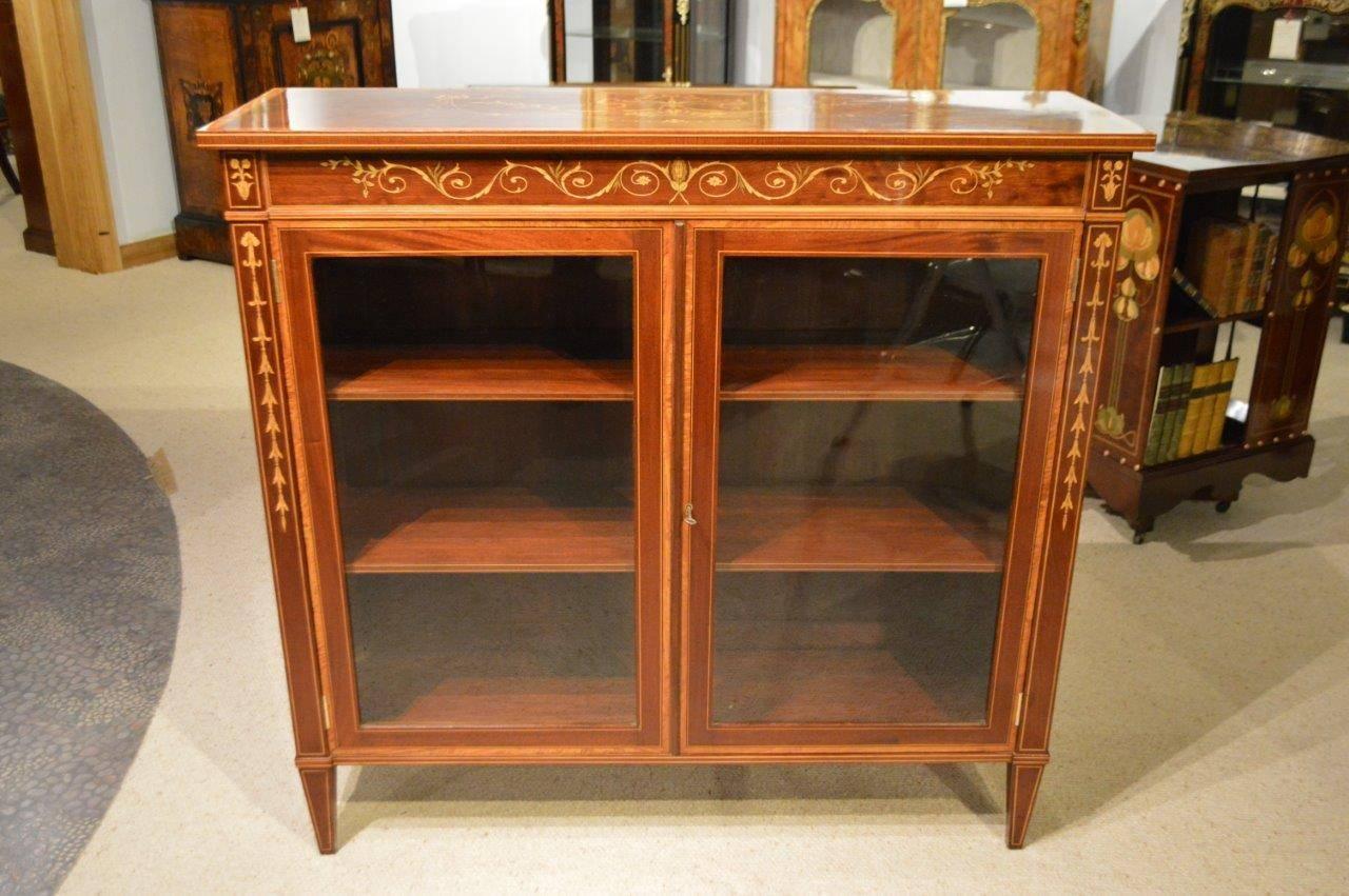 Fine Quality Marquetry Inlaid Edwardian Period Two-Door Bookcase 2