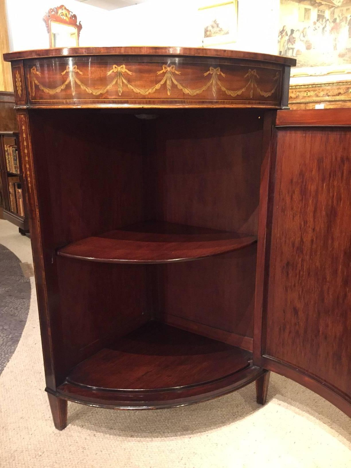 Mahogany Inlaid Edwardian Period Sheraton Revival Corner Cabinet 3